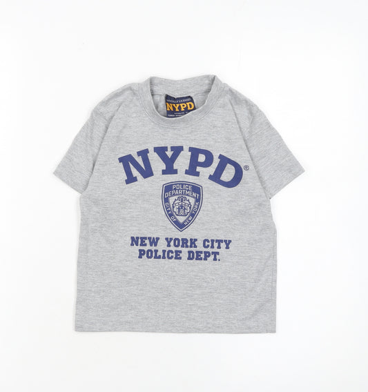 NYPD Boys Grey Short Sleeve Cotton Graphic T-Shirt XS (2-4 Years)