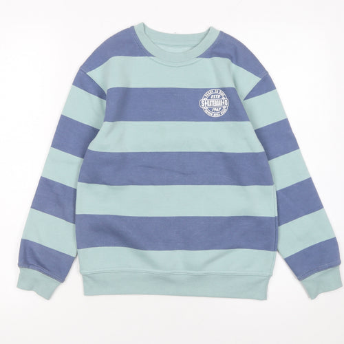 Dunnes Stores Boys Blue Striped Pullover Sweatshirt 9-10 Years Skateboarding Print