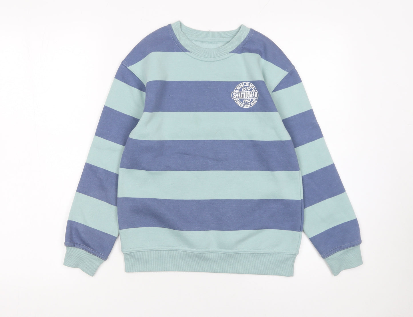 Dunnes Stores Boys Blue Striped Pullover Sweatshirt 9-10 Years Skateboarding Print
