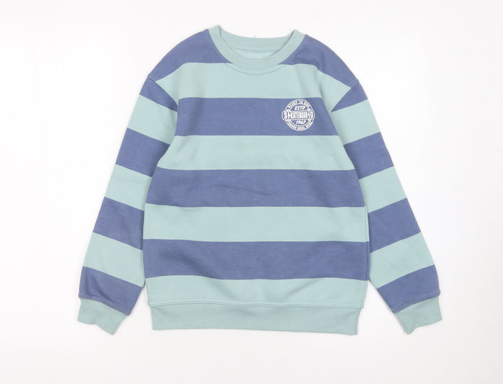 Dunnes Stores Boys Blue Striped Pullover Sweatshirt 9-10 Years Skateboarding Print