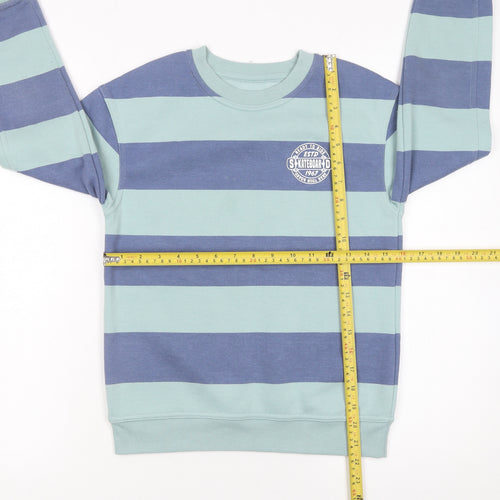 Dunnes Stores Boys Blue Striped Pullover Sweatshirt 9-10 Years Skateboarding Print