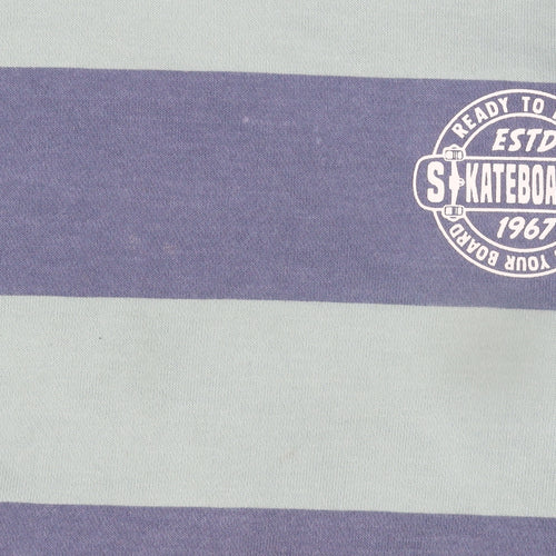 Dunnes Stores Boys Blue Striped Pullover Sweatshirt 9-10 Years Skateboarding Print