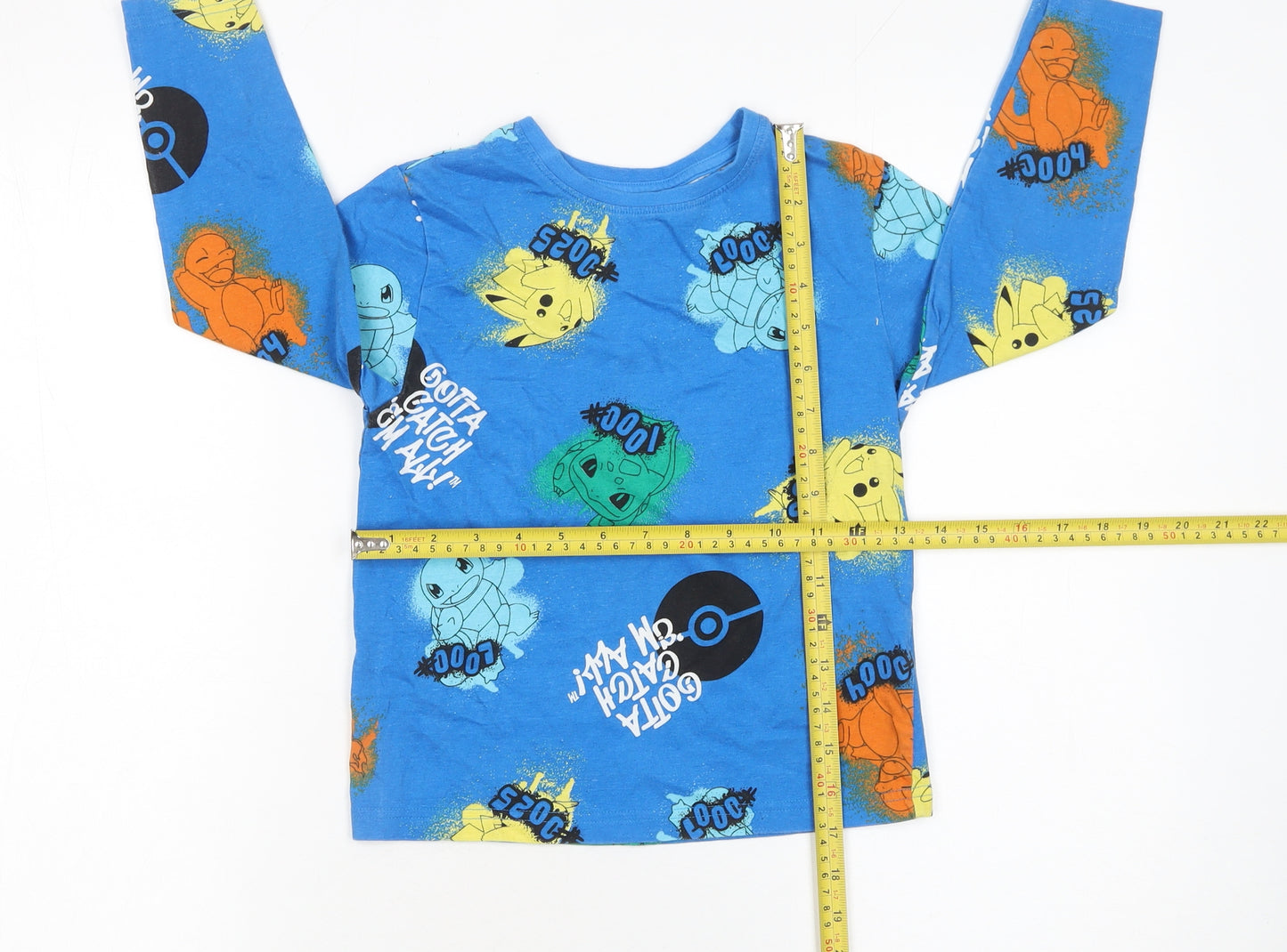 Primark Boys Blue Pokémon Long Sleeve Cotton T-Shirt 6-7 Years
