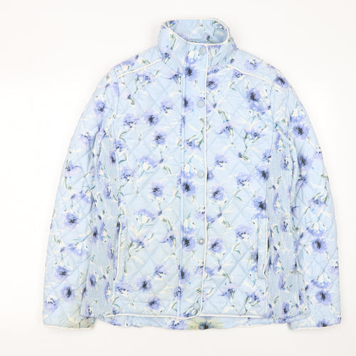 Gerard Womens Blue Floral Quilted Lightweight Jacket Size 14