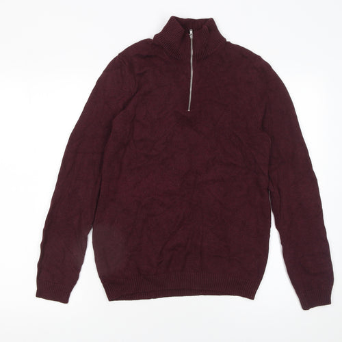 ASOS DESIGN Men’s Red High Neck 1/2 Zip Jumper Size S