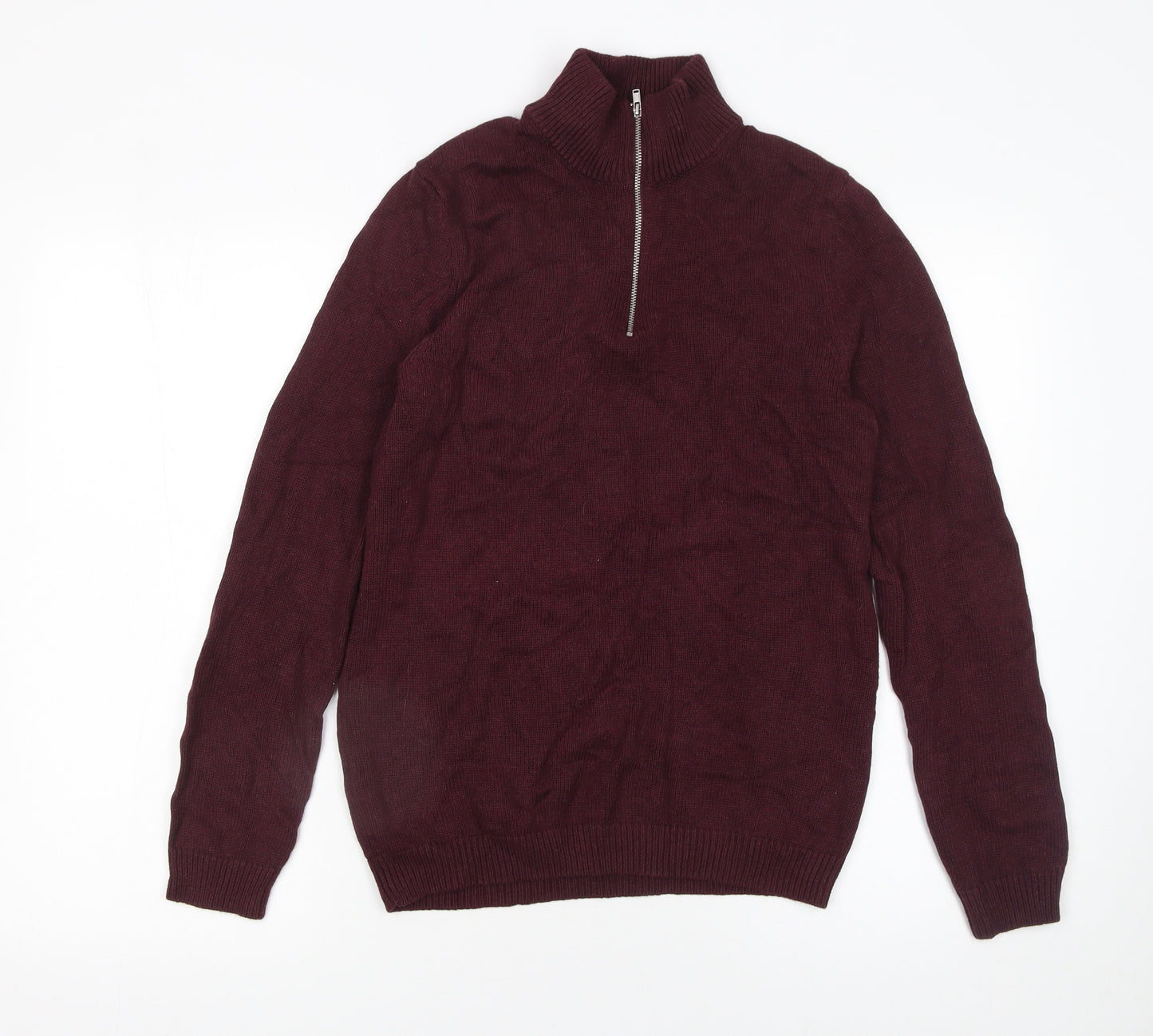 ASOS DESIGN Men’s Red High Neck 1/2 Zip Jumper Size S