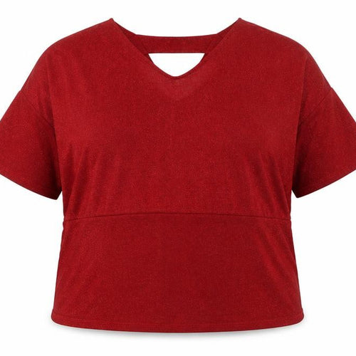 Anthology Women's Red Glitter V-Neck Short Sleeve Knit Top Size 16