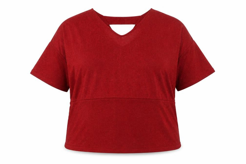 Anthology Women's Red Glitter V-Neck Short Sleeve Knit Top Size 16