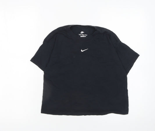 Nike Girls Black Loose Fit Cotton Logo T-Shirt 11-12 Years