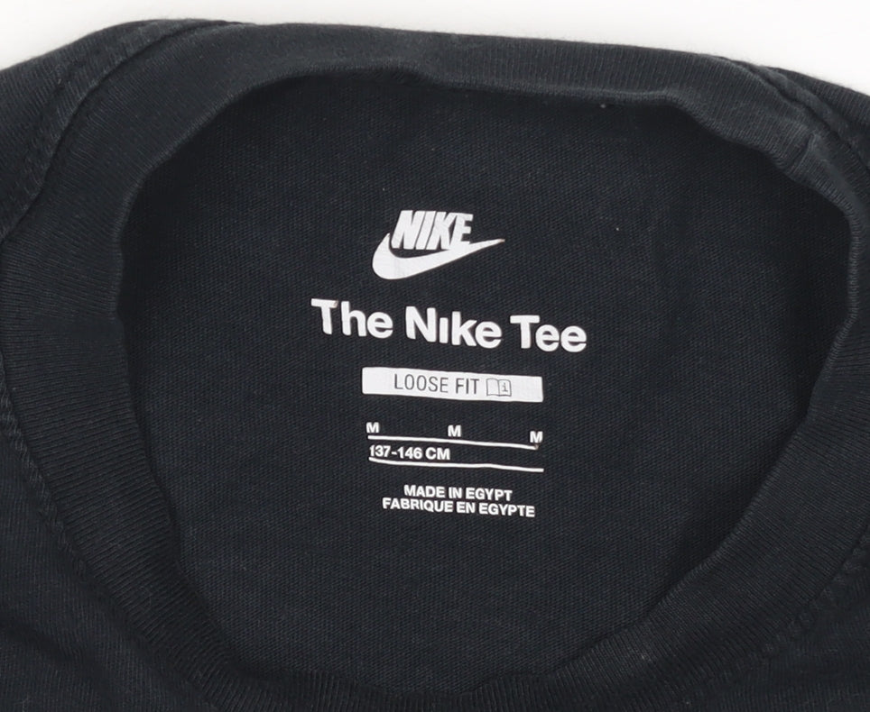 Nike Girls Black Loose Fit Cotton Logo T-Shirt 11-12 Years