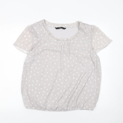 BM Collection Women’s Grey Polka Dot Short Sleeve Chiffon Blouse Size 14