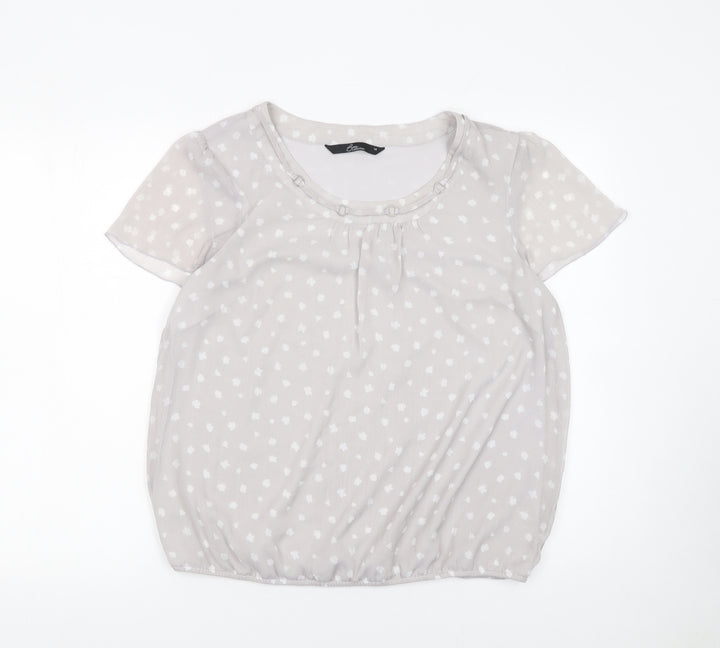 BM Collection Women’s Grey Polka Dot Short Sleeve Chiffon Blouse Size 14