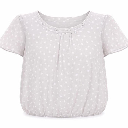 BM Collection Women’s Grey Polka Dot Short Sleeve Chiffon Blouse Size 14