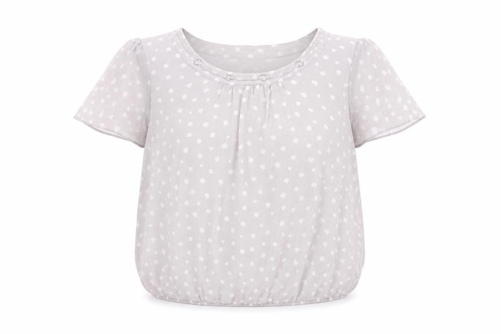 BM Collection Women’s Grey Polka Dot Short Sleeve Chiffon Blouse Size 14