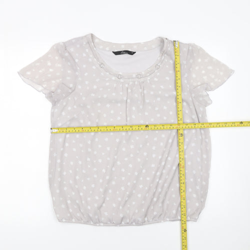 BM Collection Women’s Grey Polka Dot Short Sleeve Chiffon Blouse Size 14