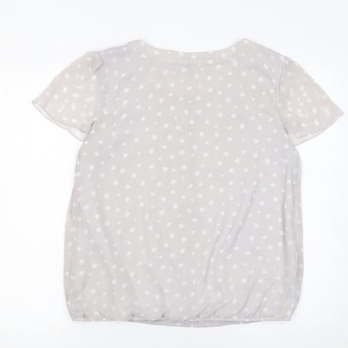BM Collection Women’s Grey Polka Dot Short Sleeve Chiffon Blouse Size 14