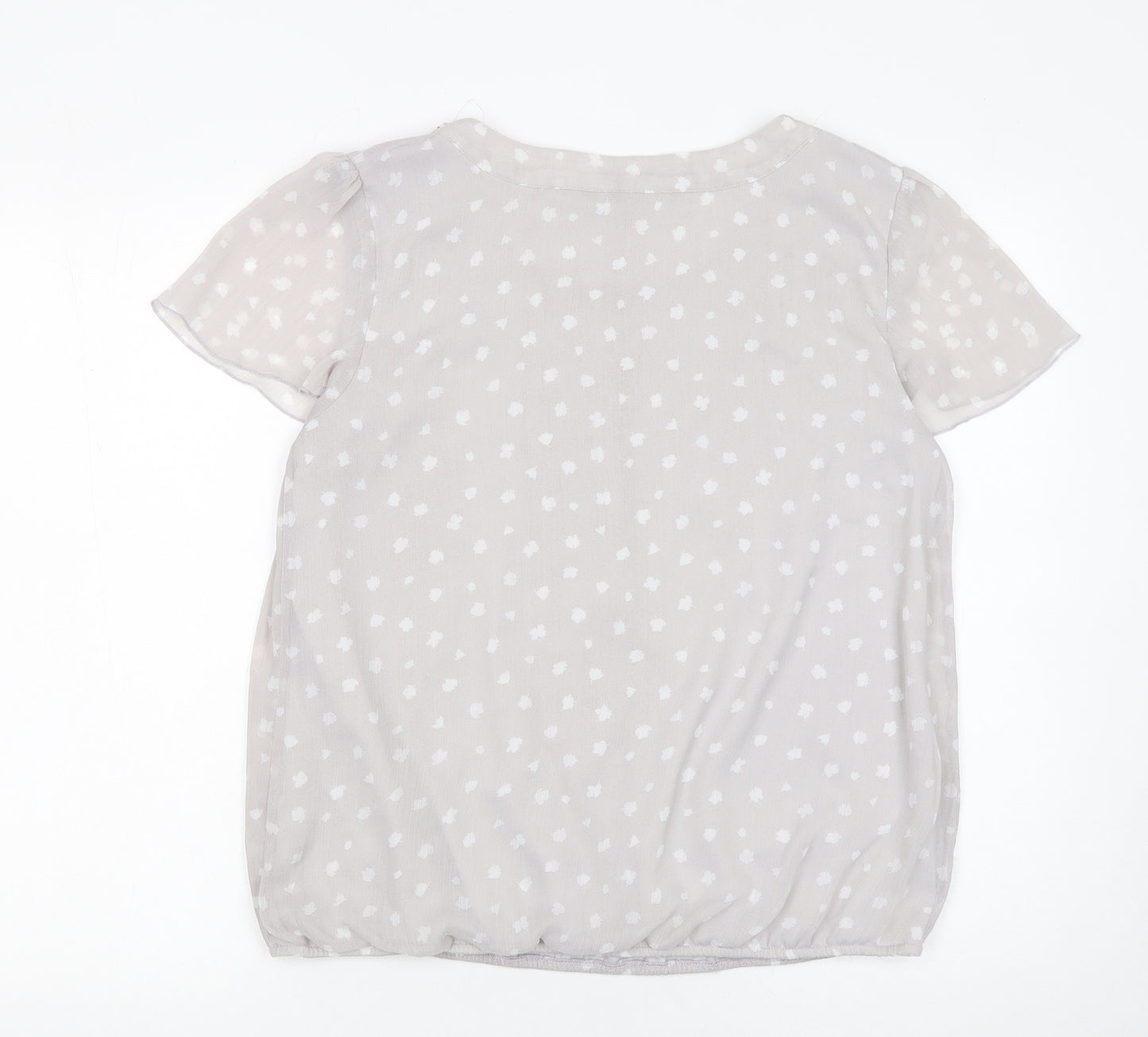 BM Collection Women’s Grey Polka Dot Short Sleeve Chiffon Blouse Size 14