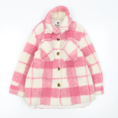 F&F Girls Pink Check Fleece Shirt Jacket 6-7 Years