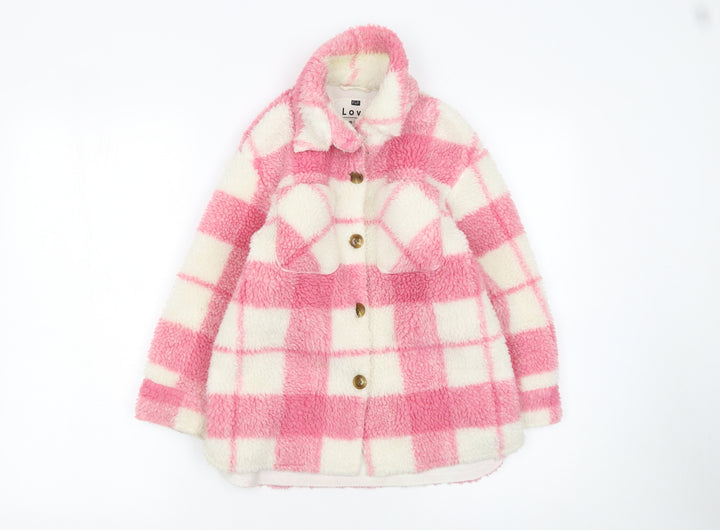 F&F Girls Pink Check Fleece Shirt Jacket 6-7 Years