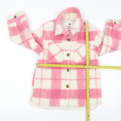 F&F Girls Pink Check Fleece Shirt Jacket 6-7 Years