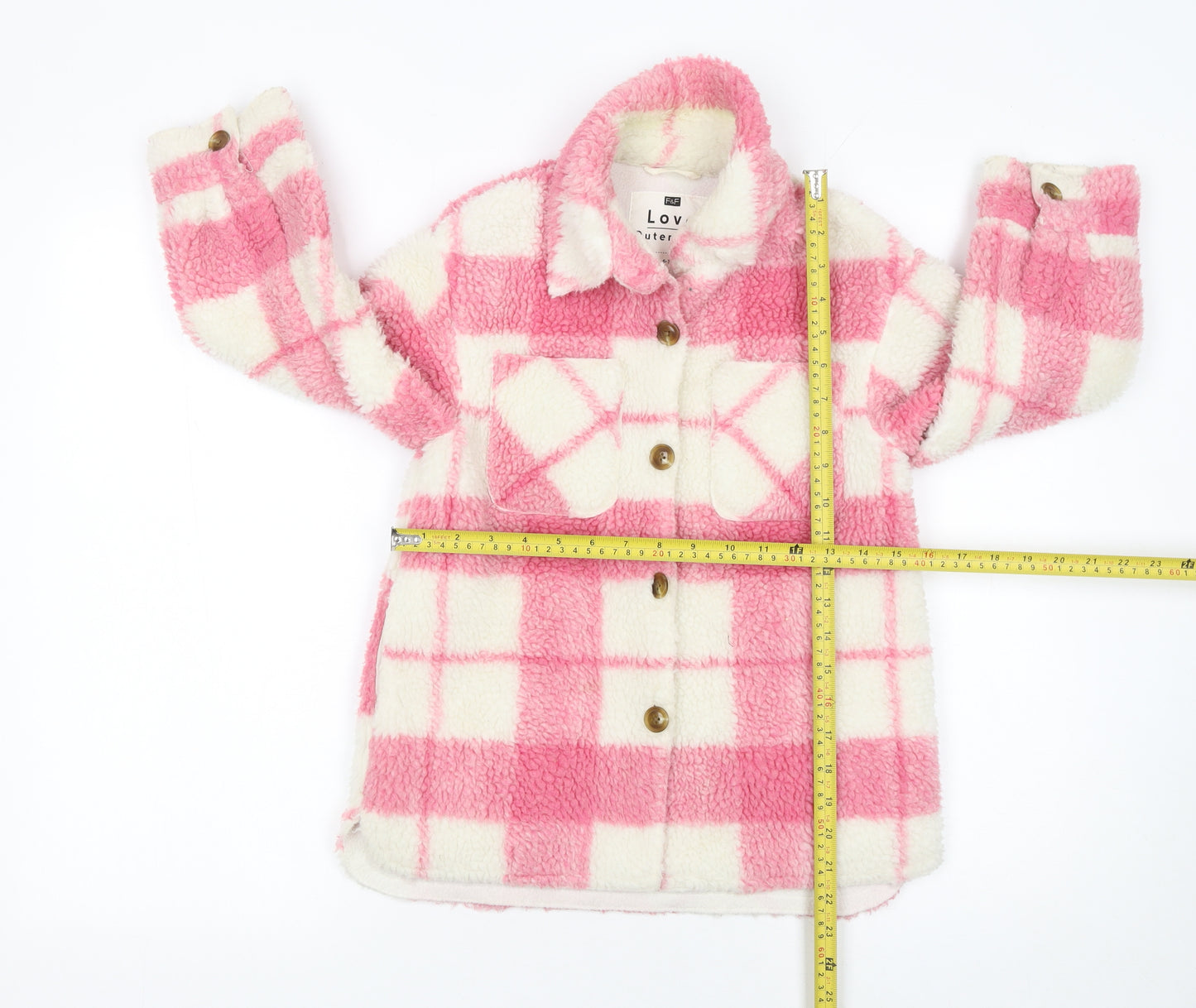 F&F Girls Pink Check Fleece Shirt Jacket 6-7 Years
