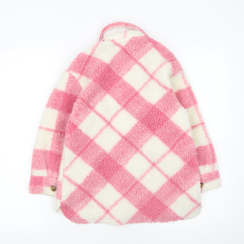 F&F Girls Pink Check Fleece Shirt Jacket 6-7 Years