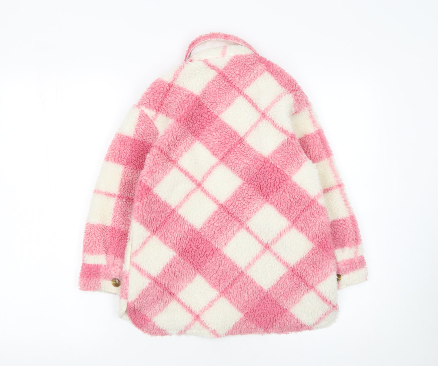 F&F Girls Pink Check Fleece Shirt Jacket 6-7 Years
