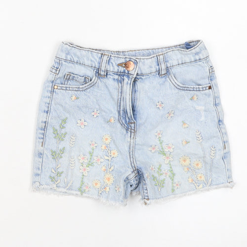 NEXT Girls Blue Floral Embroidered Denim Cut-Off Shorts Size 6 Years