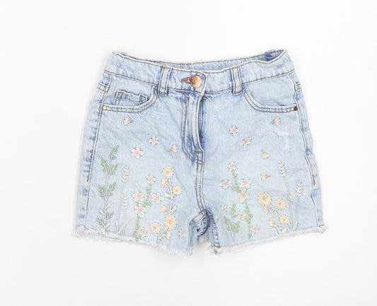 NEXT Girls Blue Floral Embroidered Denim Cut-Off Shorts Size 6 Years