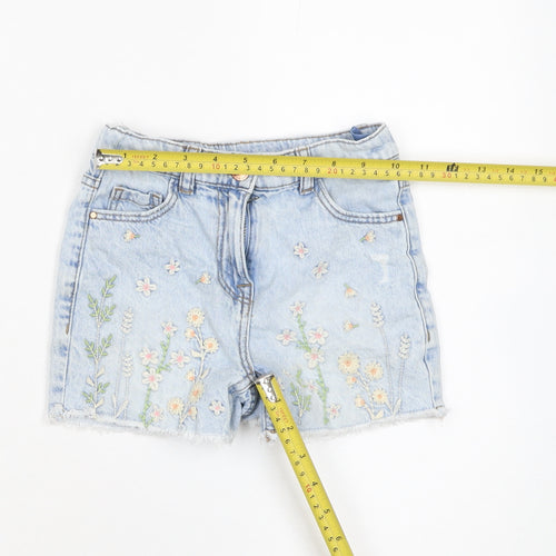 NEXT Girls Blue Floral Embroidered Denim Cut-Off Shorts Size 6 Years