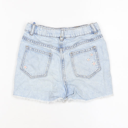 NEXT Girls Blue Floral Embroidered Denim Cut-Off Shorts Size 6 Years