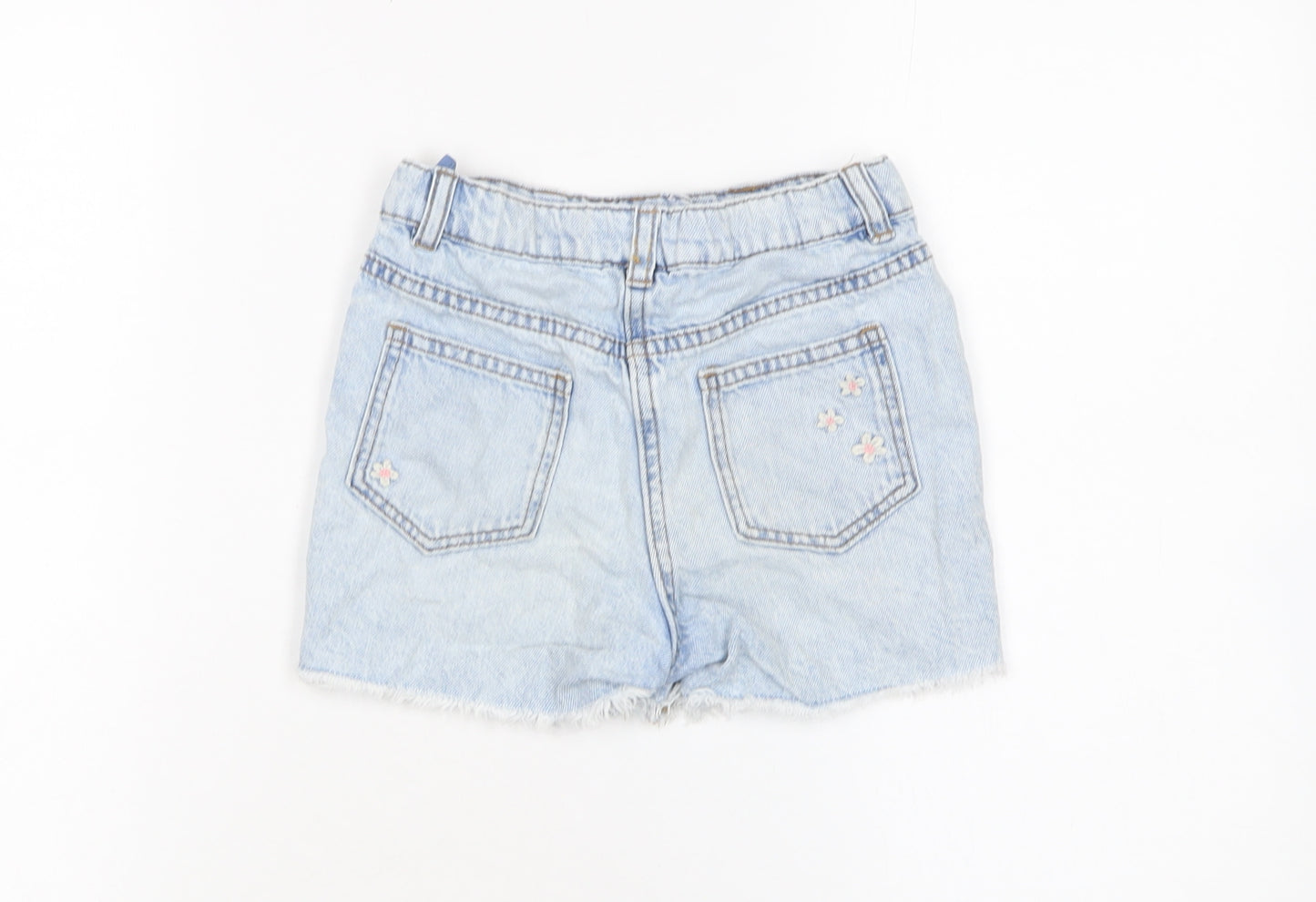 NEXT Girls Blue Floral Embroidered Denim Cut-Off Shorts Size 6 Years