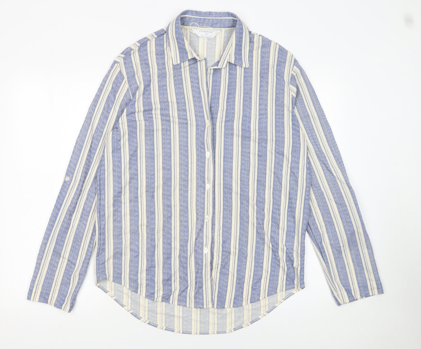 Primark Men's Blue Striped Long Sleeve Button-Up Shirt Size S