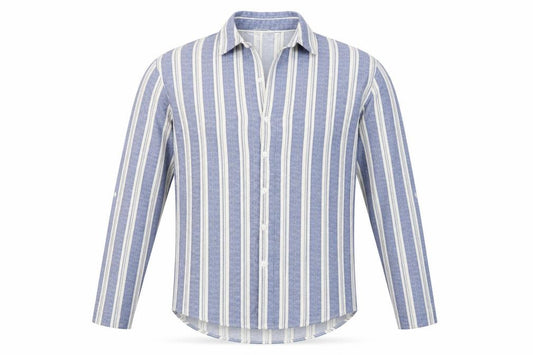 Front view of Primark Men's Blue Striped Long Sleeve Button-Up Shirt, size S