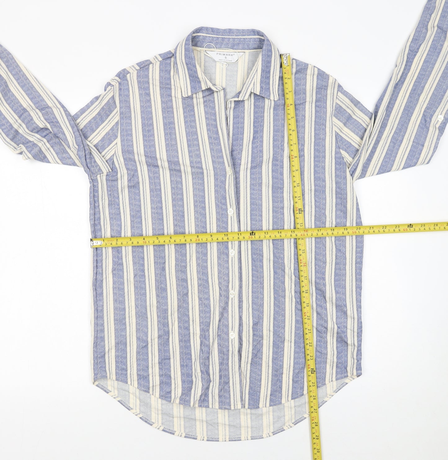 Primark Men's Blue Striped Long Sleeve Button-Up Shirt Size S