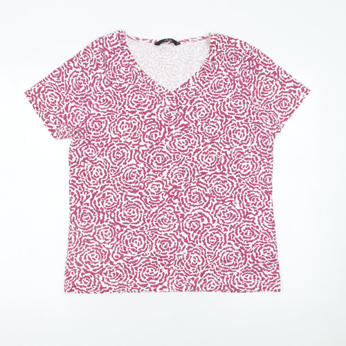BM Casual Women's Pink Floral Cotton V-Neck T-Shirt M