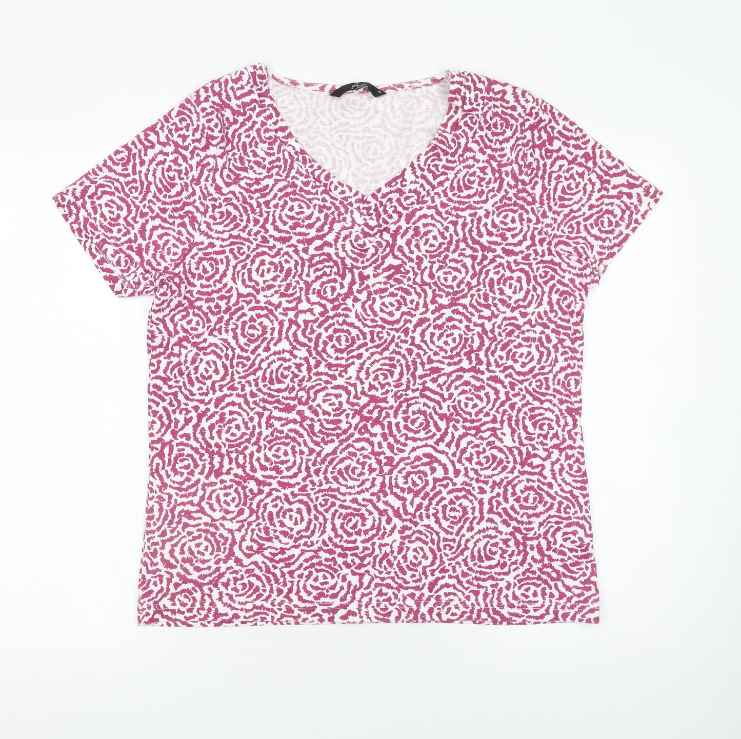 BM Casual Women's Pink Floral Cotton V-Neck T-Shirt M