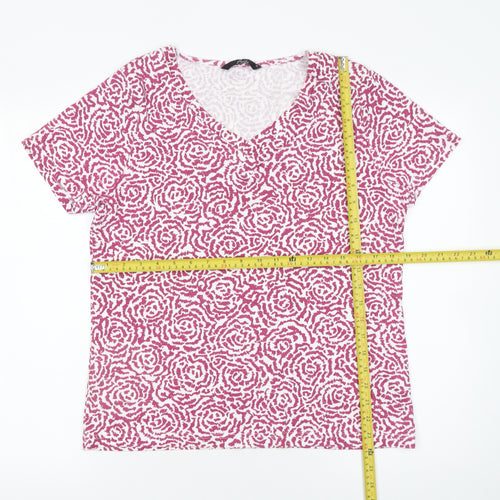 BM Casual Women's Pink Floral Cotton V-Neck T-Shirt M