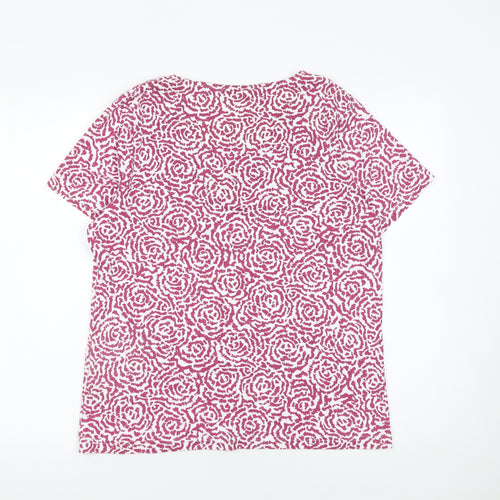 BM Casual Women's Pink Floral Cotton V-Neck T-Shirt M