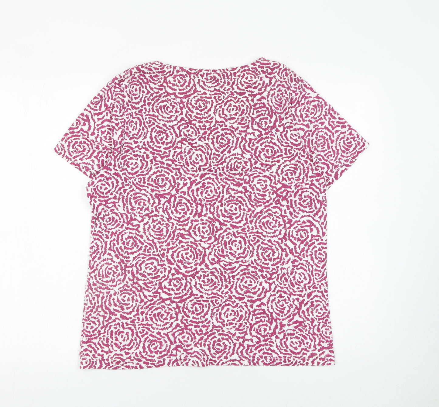 BM Casual Women's Pink Floral Cotton V-Neck T-Shirt M