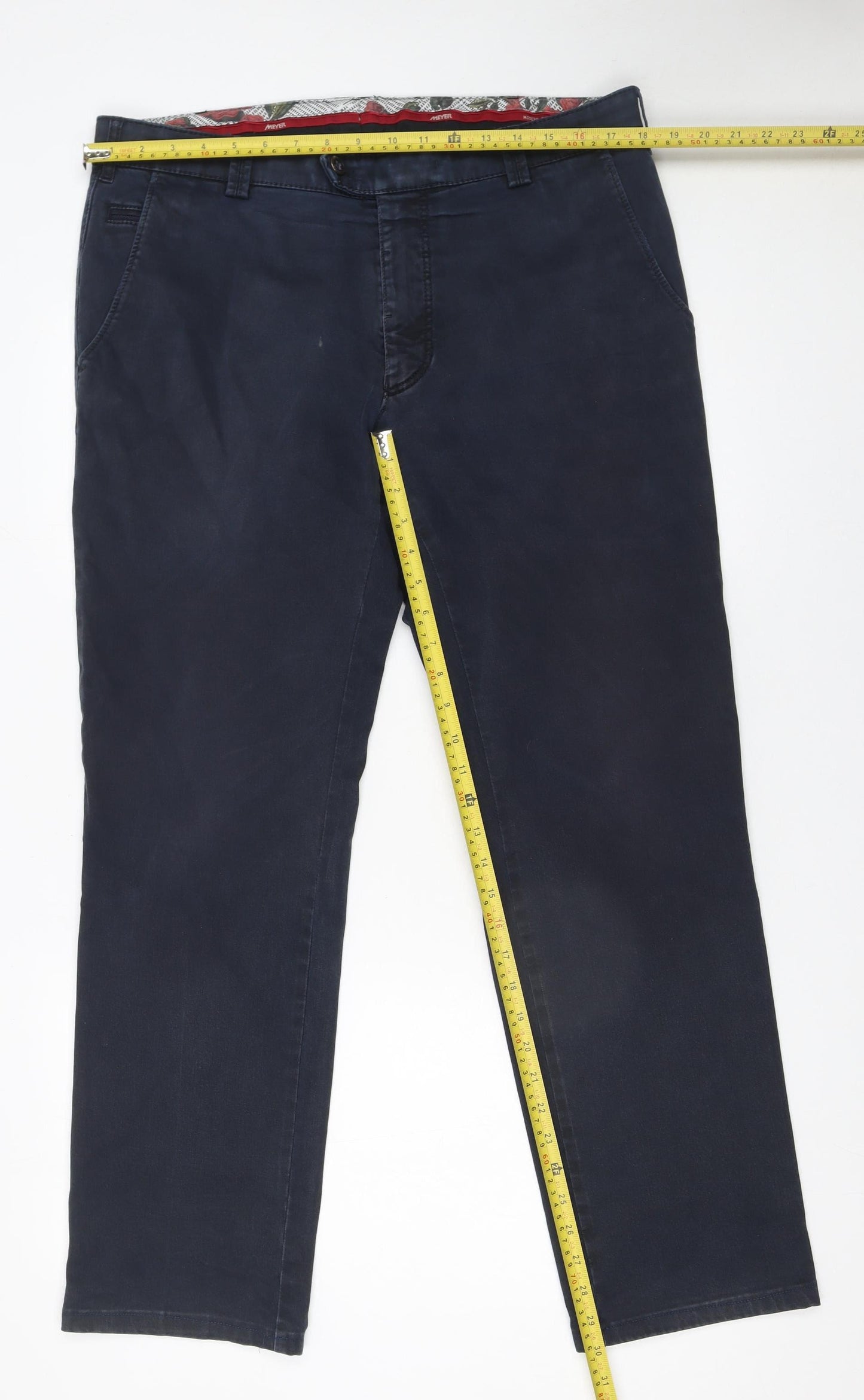 Meyer Men's Blue Chino Trousers 38/32 Regular Fit Cotton Stretch