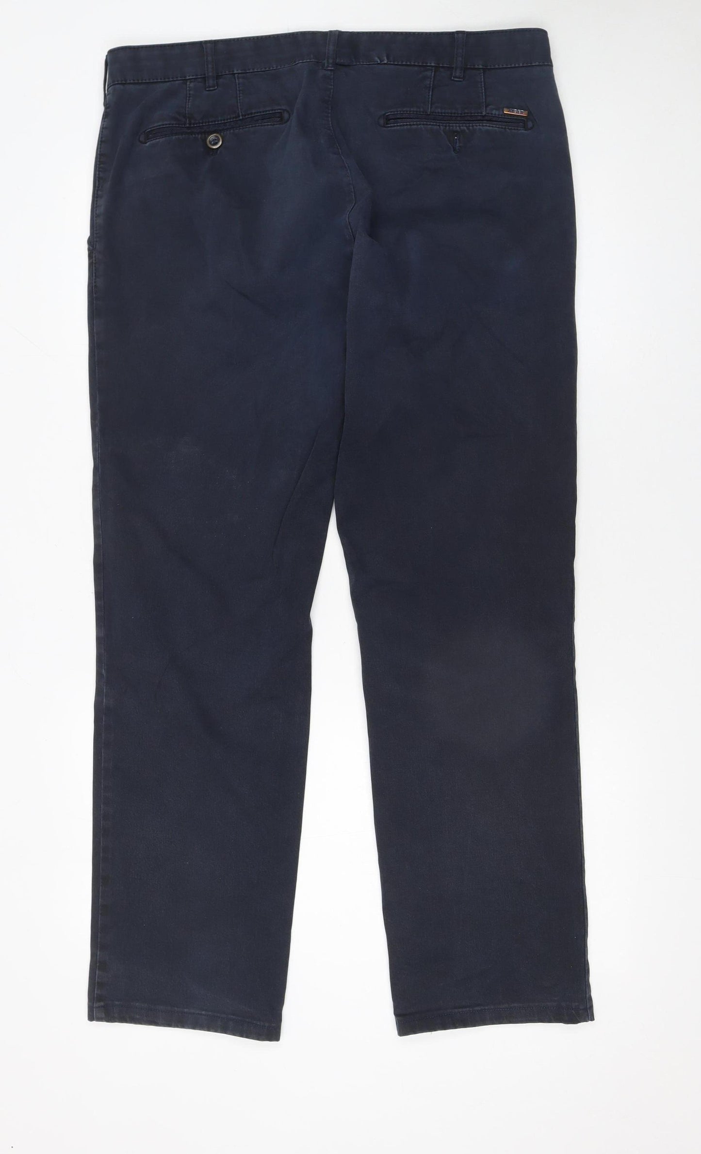 Meyer Men's Blue Chino Trousers 38/32 Regular Fit Cotton Stretch