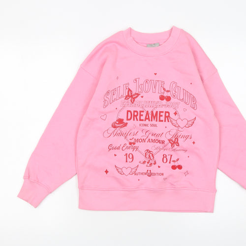 Matalan Girls Pink Graphic Crew Neck Sweatshirt 10 Years Cotton Blend