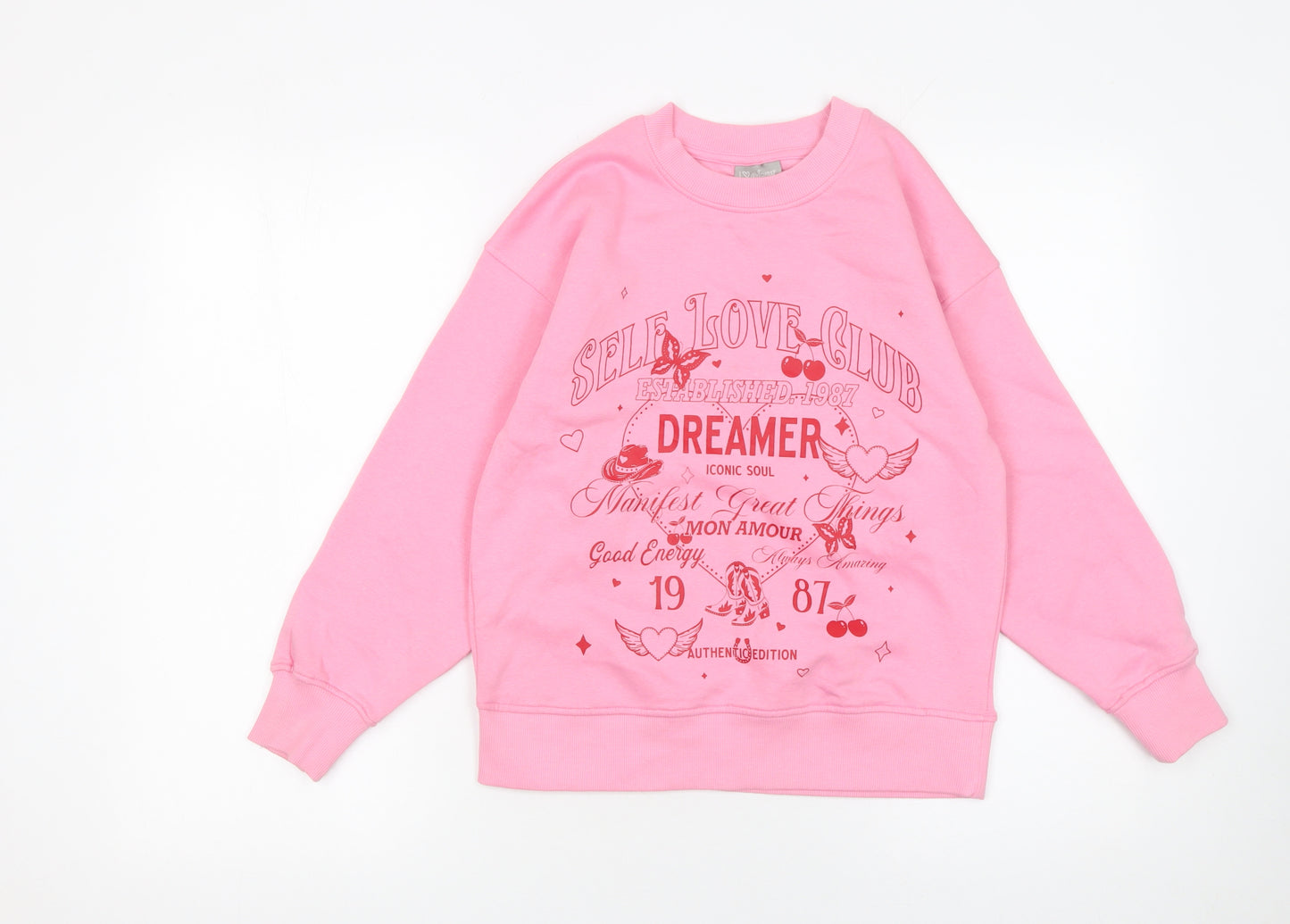 Matalan Girls Pink Graphic Crew Neck Sweatshirt 10 Years Cotton Blend