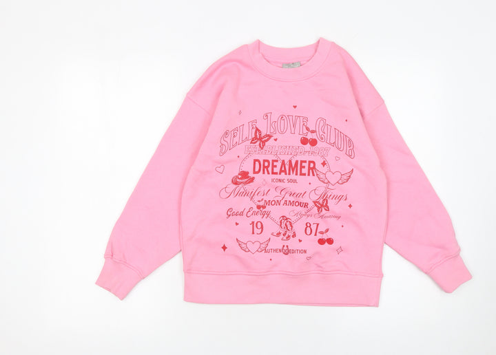 Matalan Girls Pink Graphic Crew Neck Sweatshirt 10 Years Cotton Blend