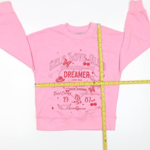 Matalan Girls Pink Graphic Crew Neck Sweatshirt 10 Years Cotton Blend