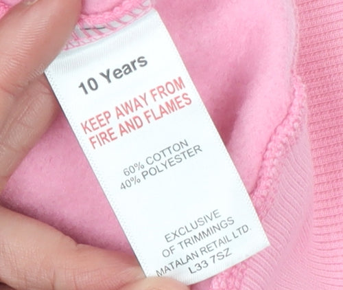 Matalan Girls Pink Graphic Crew Neck Sweatshirt 10 Years Cotton Blend