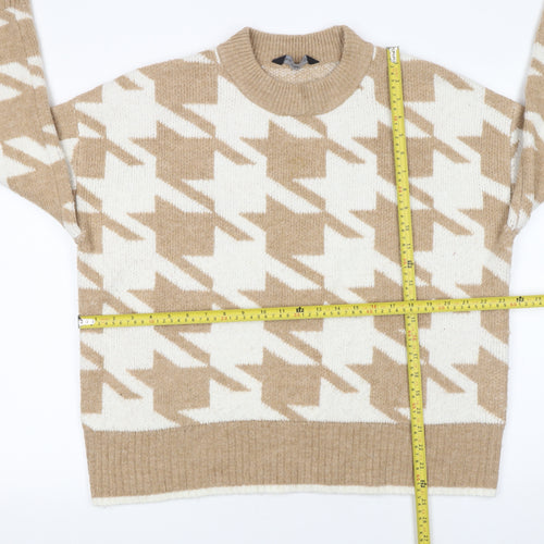 F&F Womens Beige Check Knit Pullover Jumper Size 16