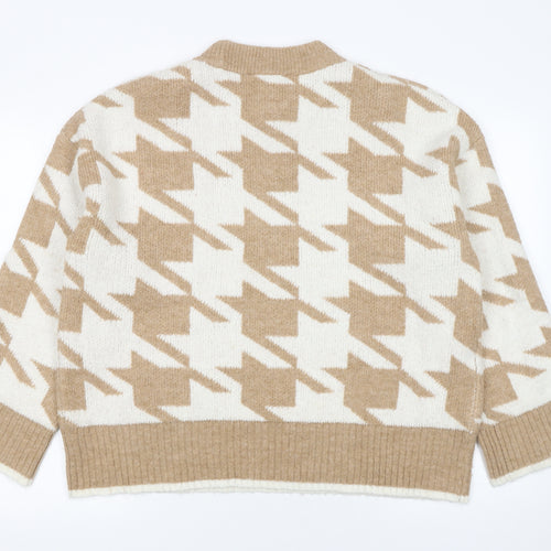 F&F Womens Beige Check Knit Pullover Jumper Size 16