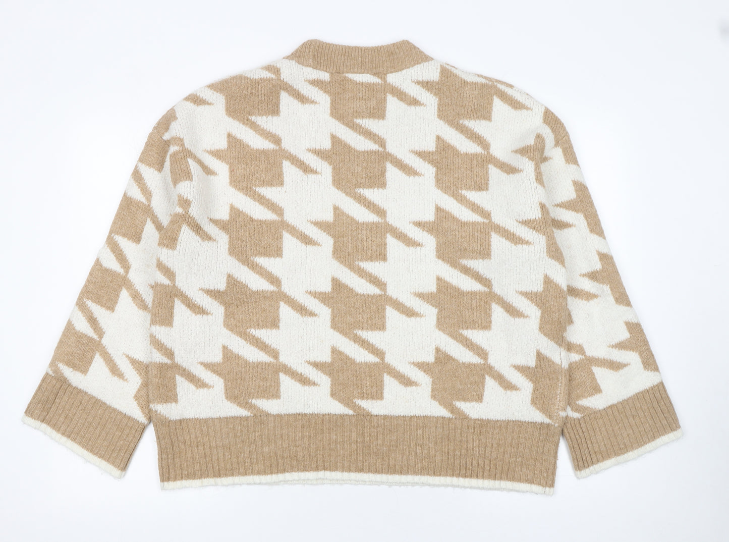 F&F Womens Beige Check Knit Pullover Jumper Size 16